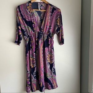 BOHO PATTERN PURPLE FLOWY DRESS * NEVER WORN *